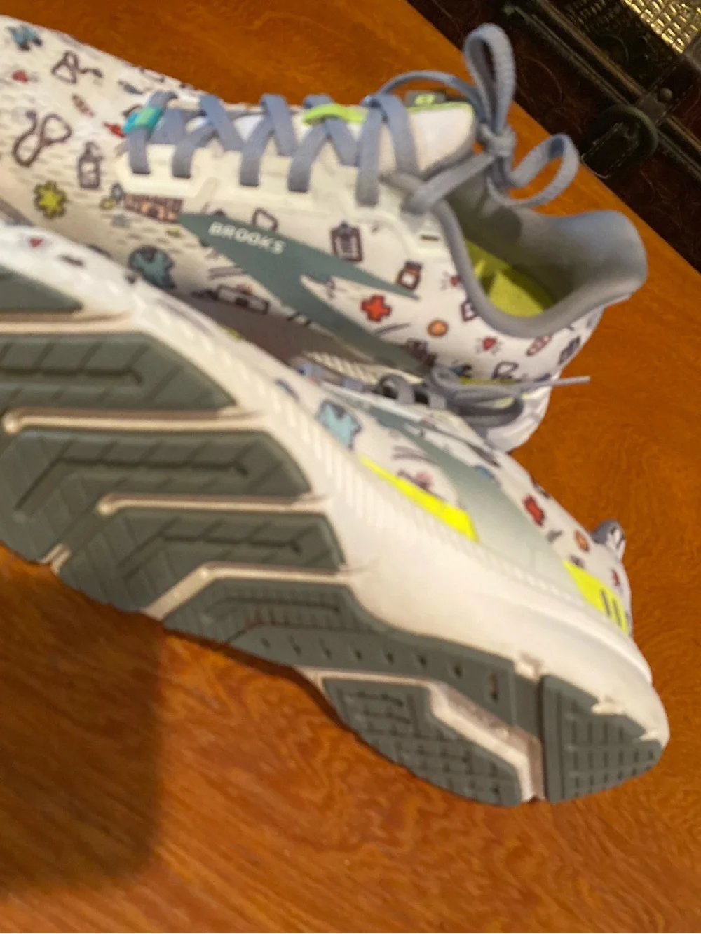 Brooks Kids White Sneakers with Light Gray Logos and Blue Accents